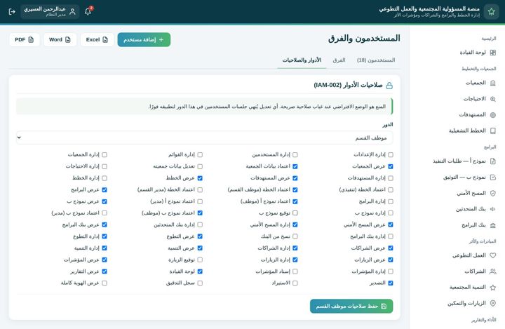 الصلاحيات والأدوار